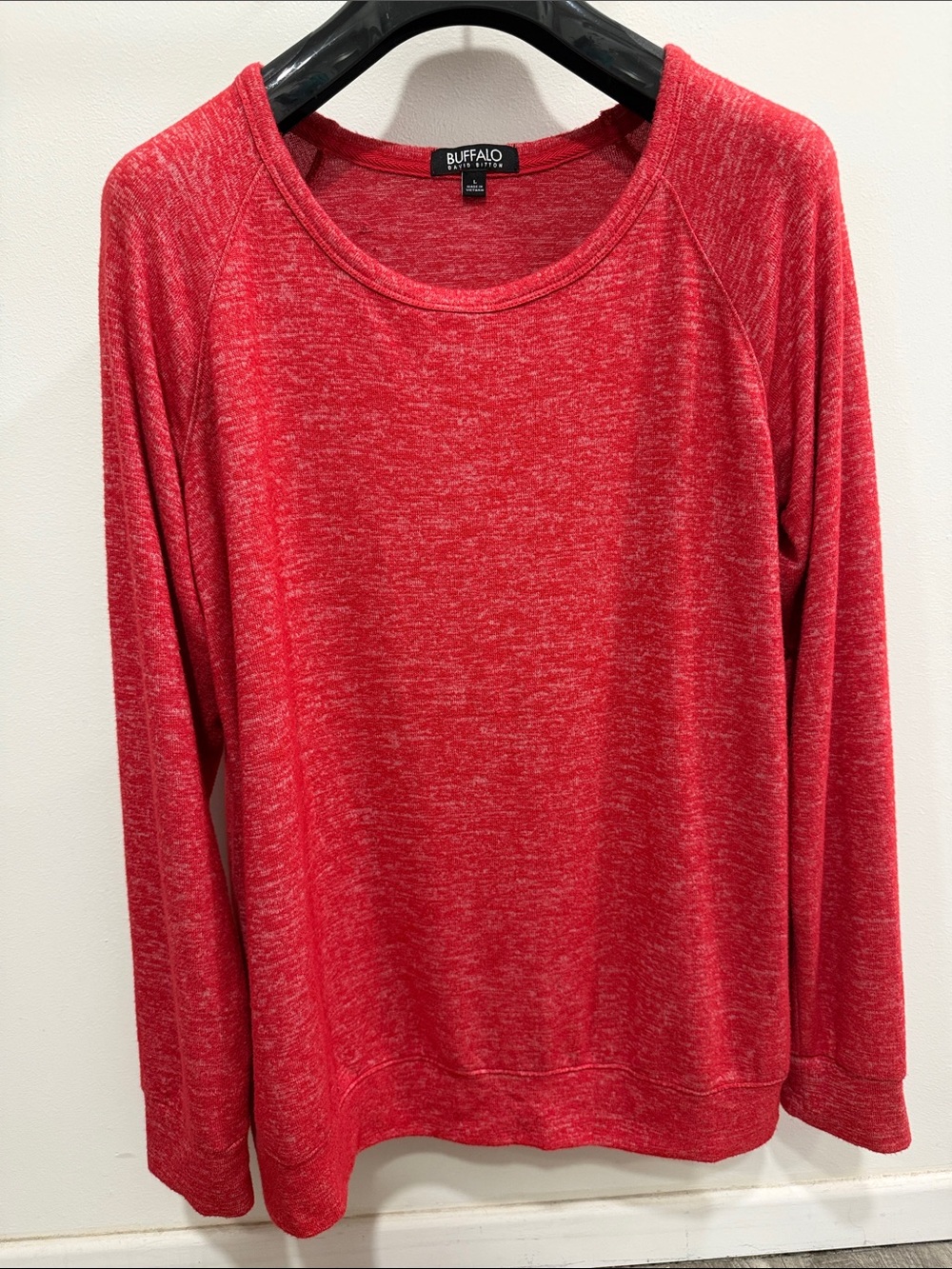 Buffalo David Bitton Heathered Coral-Red Long Sleeve Scoop Neck Top